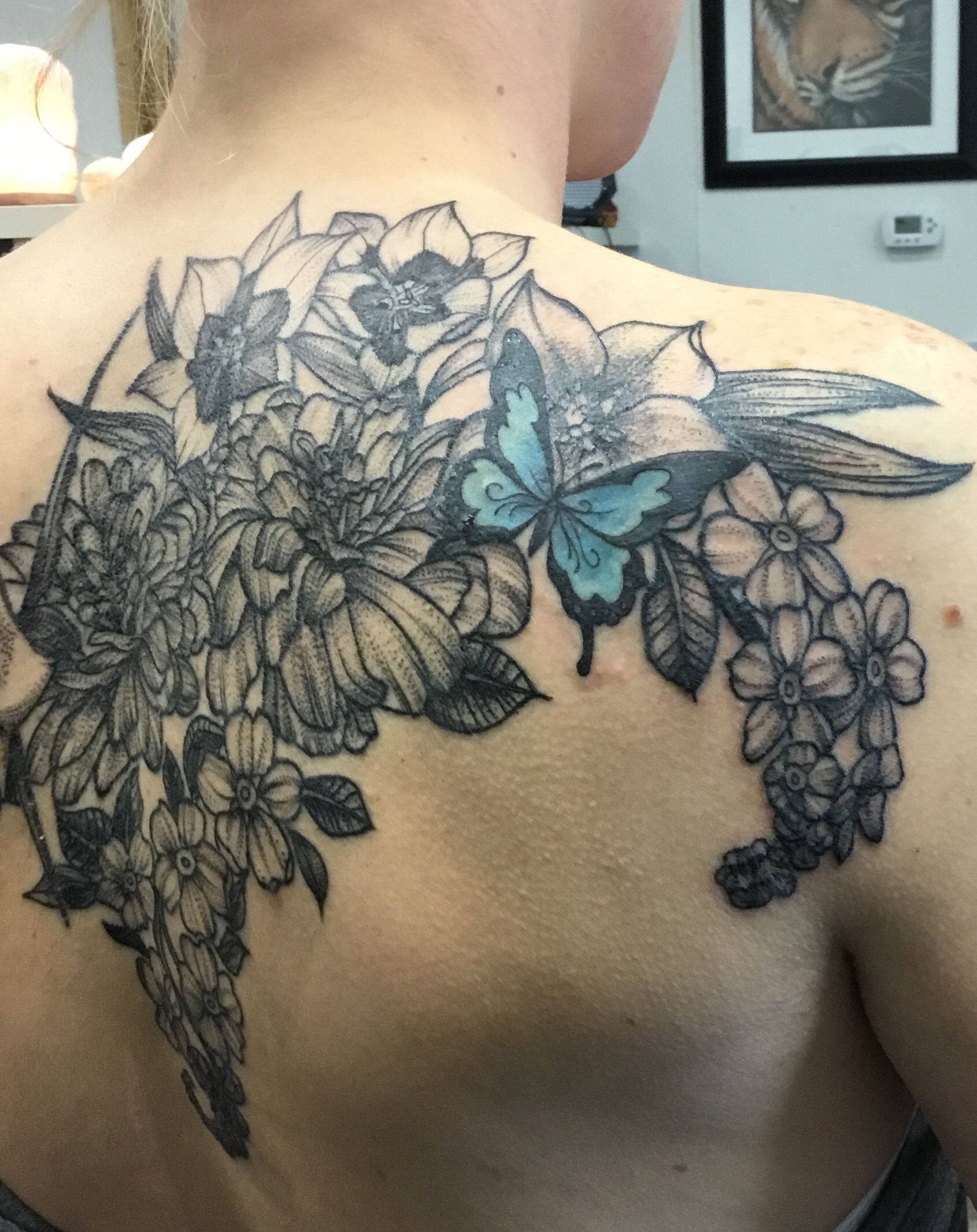 Flower backpiece coverup