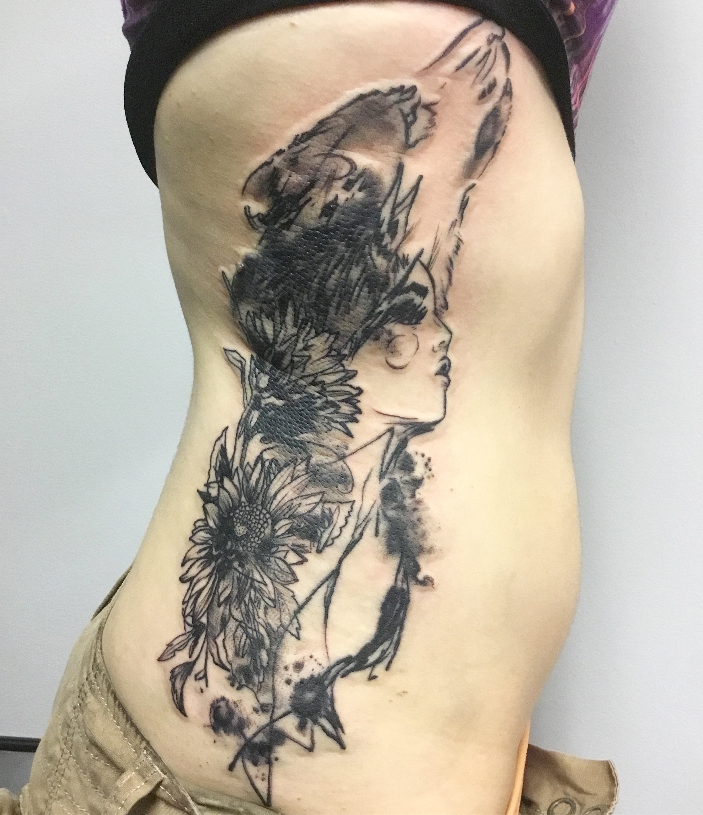 Wolf, Girl, Sunflowers