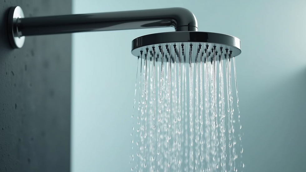 High angle view of a sleek showerhead emphasizing water-saving features