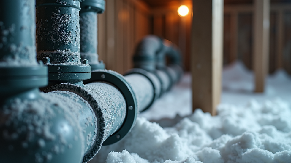 Close-up view of insulated pipes in a basement