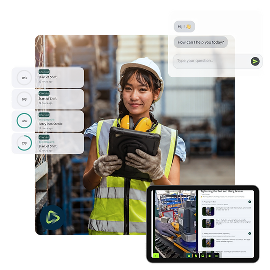TemsAI connected worker platform with digital work instructions, check lists, digital forms and workflows for manufacturing a