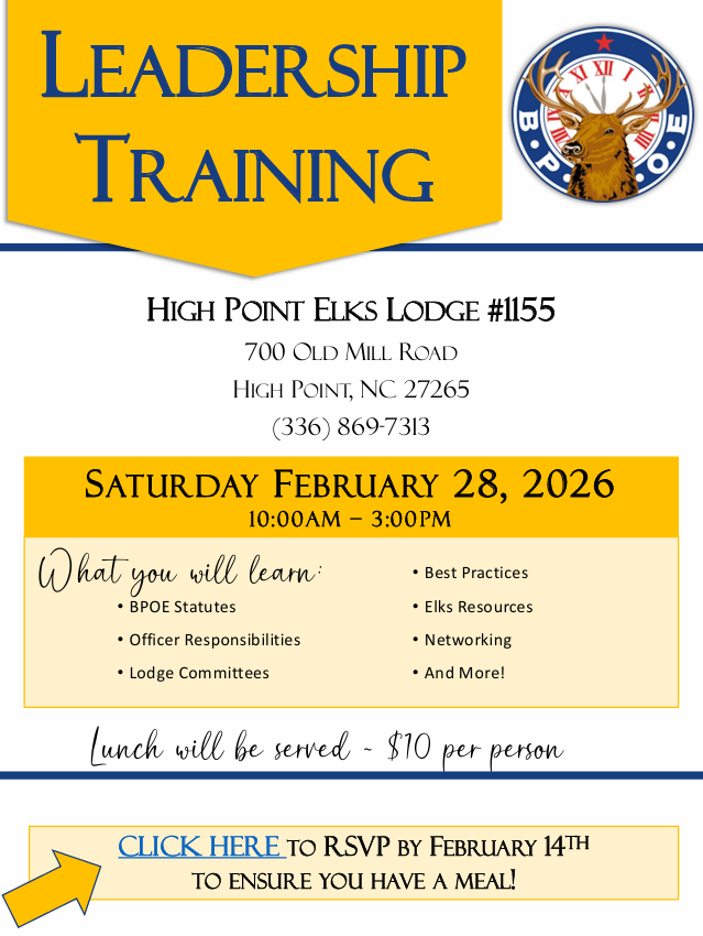 Leadership Training 2026 – High Point Elks Lodge #1155