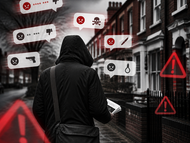Illustrative image of an anonymous election candidate canvassing while facing hostile online messages, representing abuse and intimidation in politics.