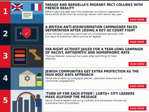 Truth Vs Hate Daily Briefing for 9 September 2026: the Farage-Bardella migrant pact, Imran Ahmed court case, Thomas Webster hate offences, Jewish High Holy Days security and LGBTQ+ finance allyship.