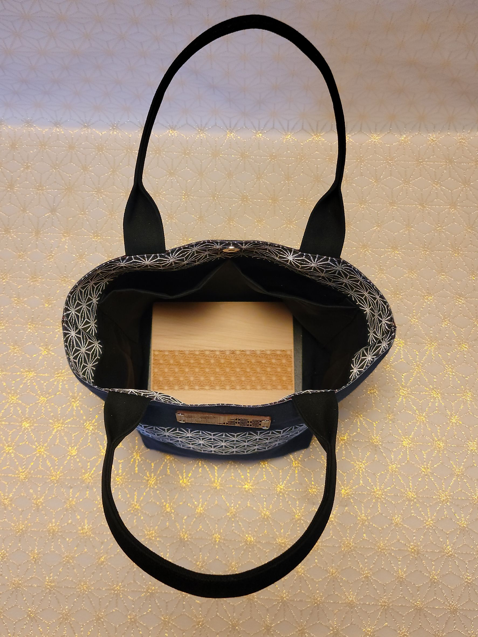 サムネイル： 麻の葉文様「デニム」2点セット（トートバッグ、財布、ミニがま）