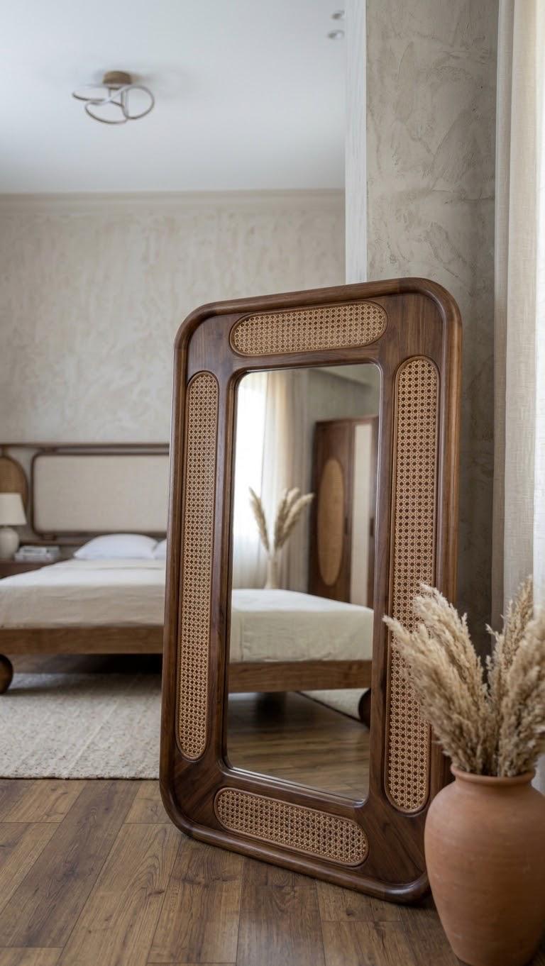 مرآة — Kamar Frame Mirror — الخامة: خشب زان مصمت + Indonisian راتان