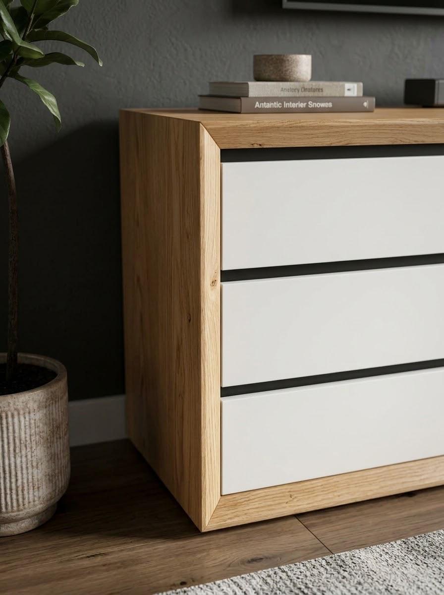 وحدة تلفزيون — Eclectic White — الخامة: HPL+ أرو طبيعي — القشرة: أرو — 2