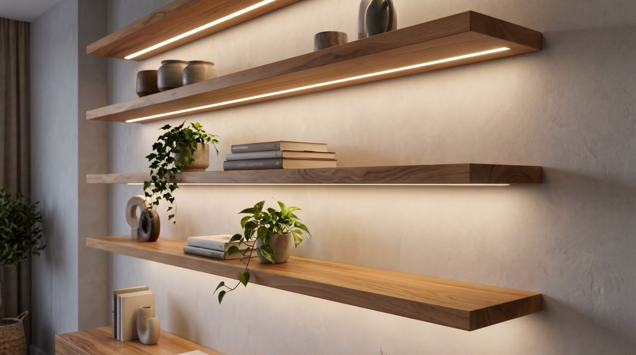 Clean cut wooden shelves — Material: Pine Wood — Veneer: Beech or Oak based on your choice — 2