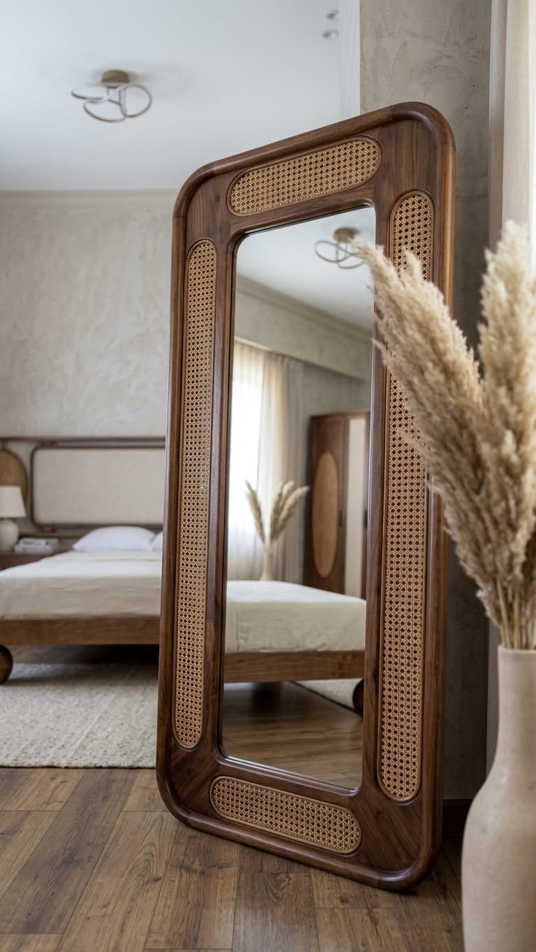 Kamar Frame Mirror — Material: Massive Beech wood + Indonisian rattan — 2