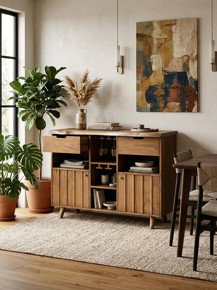 Mondrian Coffee Corner — Material: Natural Blockboard + Massive Beech "Live-edge" — Veneer: Natural Beech