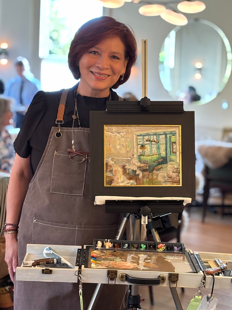 Most of the Plein Air Committee was there to watch Katushka paint, and have dinner. Excellent.