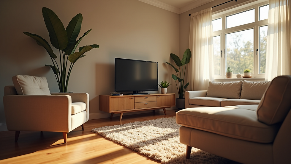 Eye-level view of a cozy living room in Serenity Sober Living House