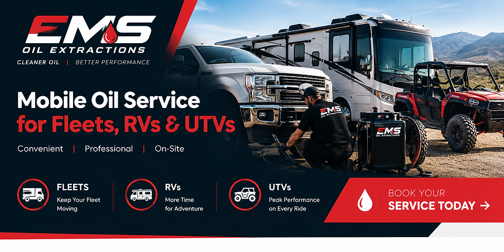 EMS Oil Extractions technician performing a mobile oil extraction on a fleet van at a San Diego business location