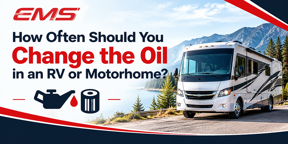 Class A motorhome parked at a San Diego campsite while an EMS Oil Extractions technician performs a mobile oil extraction service