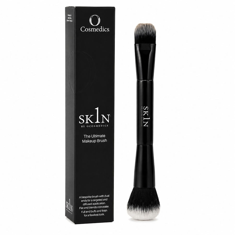 O Cosmedics 1SKIN The Ultimate Makeup Brush with dual-ended precision and blending brush in premium retail packaging.