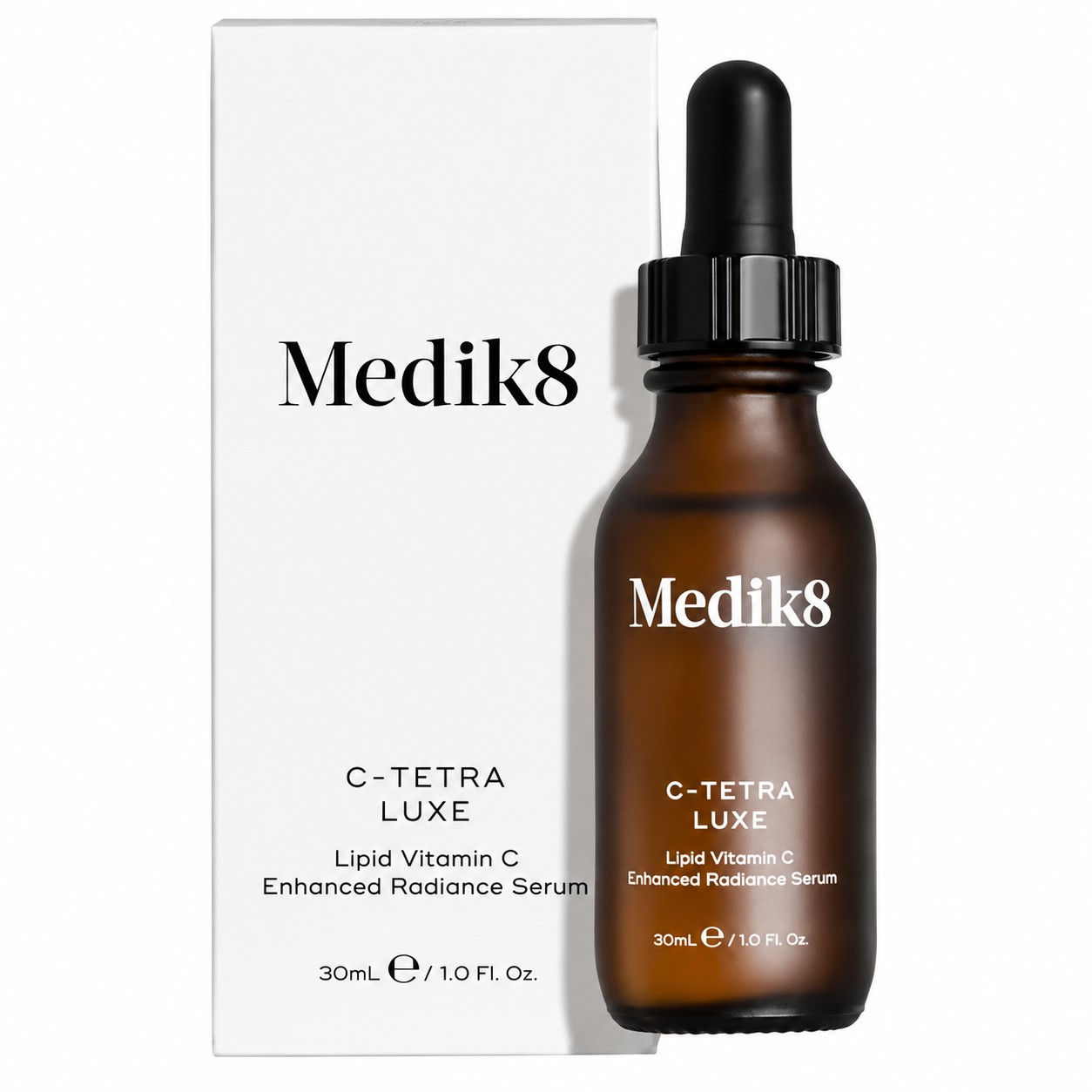 Medik8 C-Tetra Luxe 30ml lipid vitamin C enhanced radiance serum with product box and dropper bottle