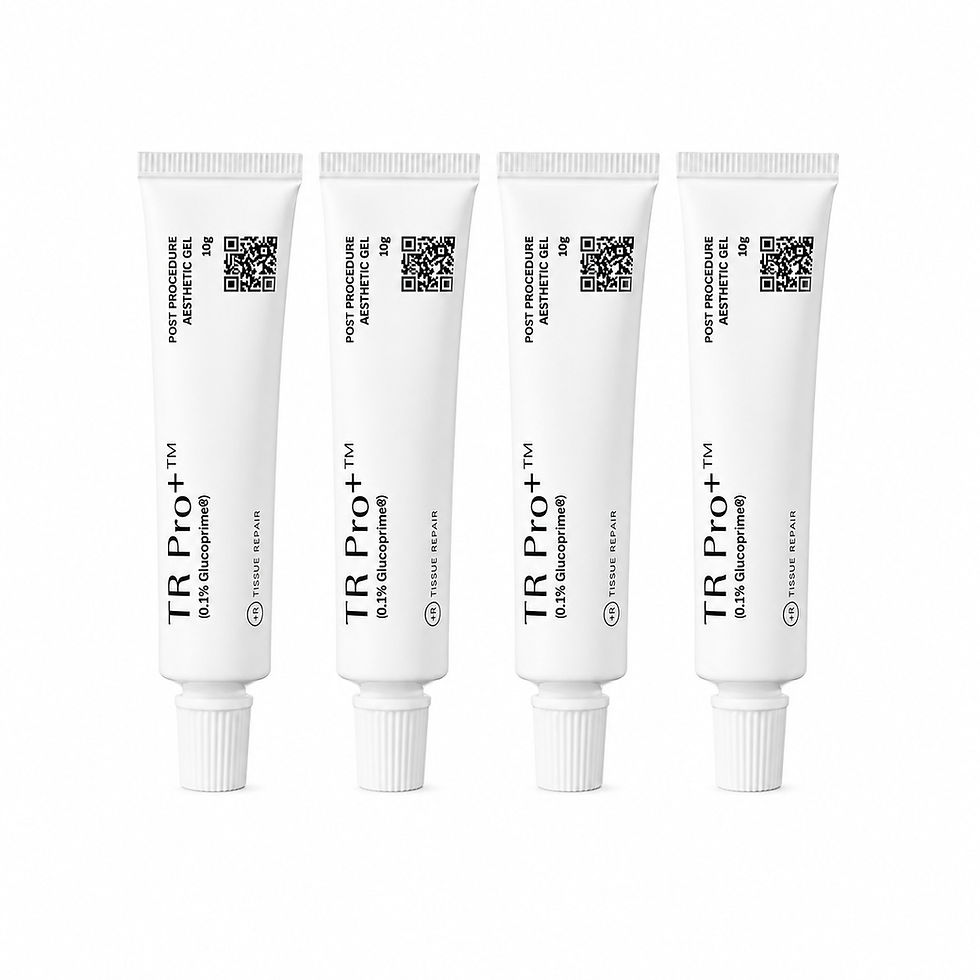 TR Pro+ Tissue Repair Gel 4-pack containing four 10g tubes of post-procedure skin repair hydrogel.