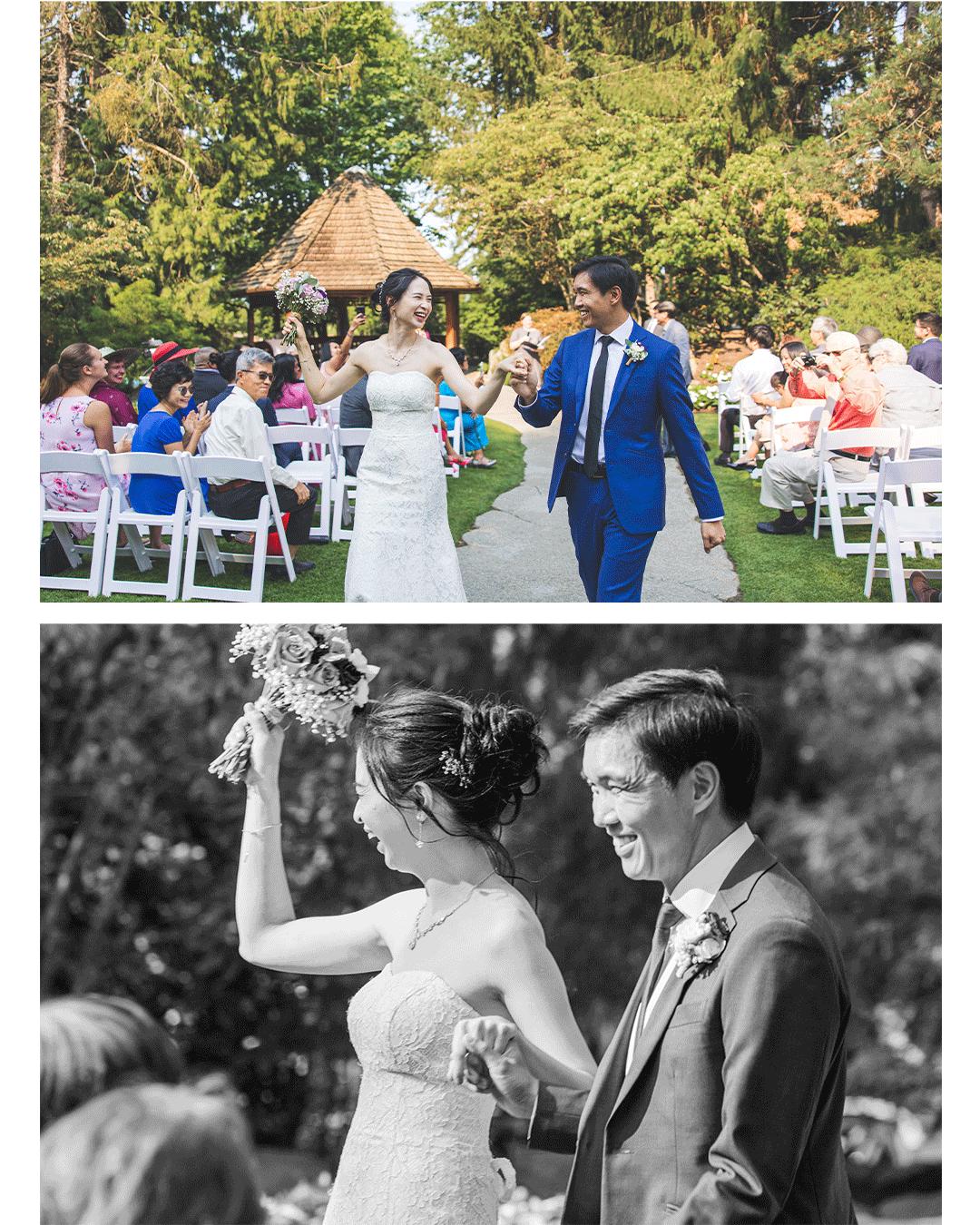 Laughter and joy fill the air as J&L celebrate surrounded by family and friends, capturing the exuberant spirit of their Vancouver wedding day at Northview Golf Club