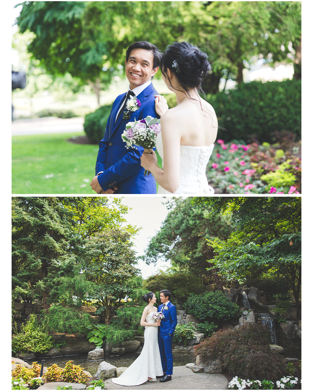 J&L sharing a tender moment by the serene lakeside, the golden sunset casting a warm glow on the couple, expertly captured by a Vancouver wedding photographer