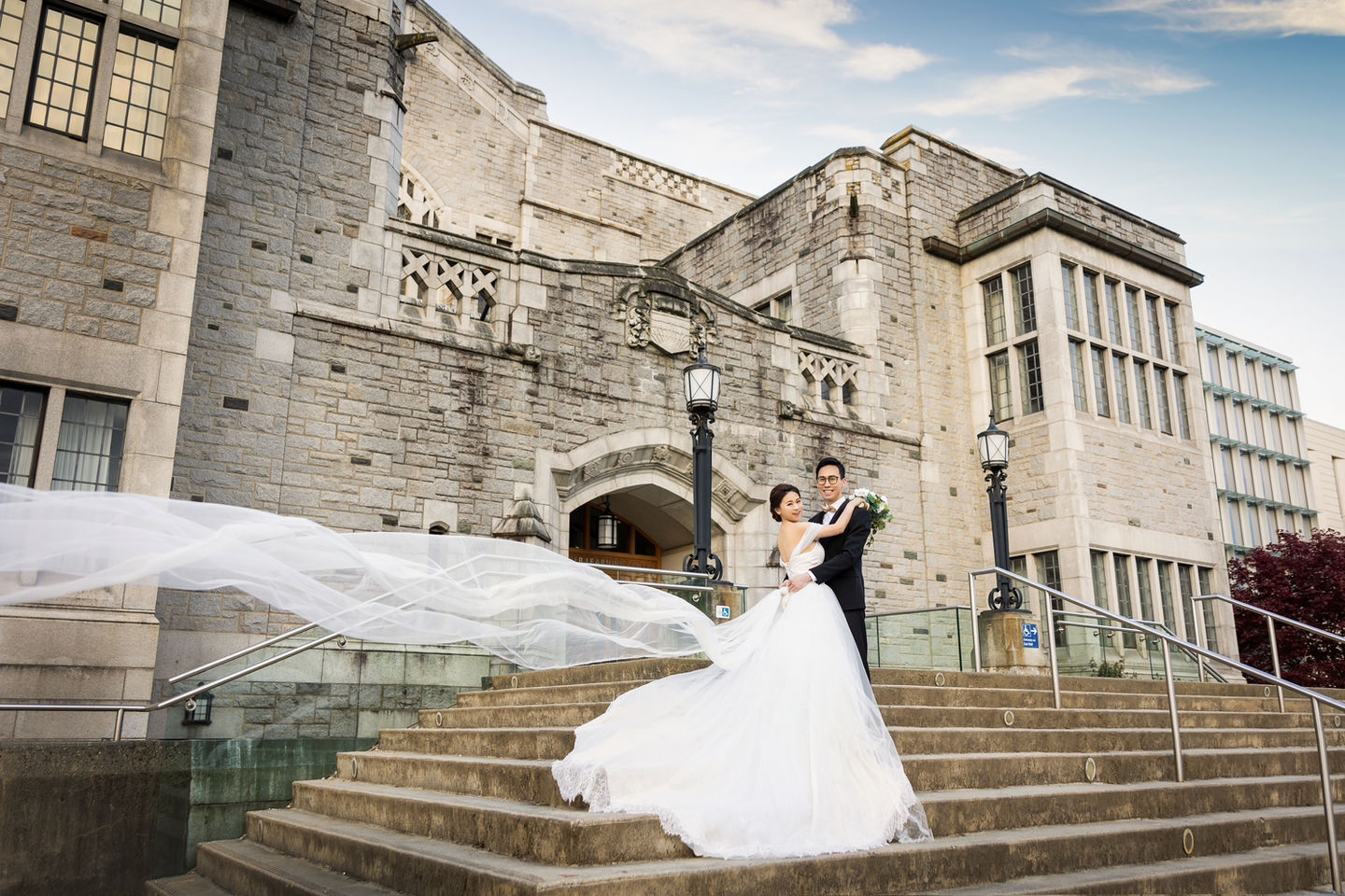 Prewedding photo in UBC. Couple took the photos in front of library in UBC. 