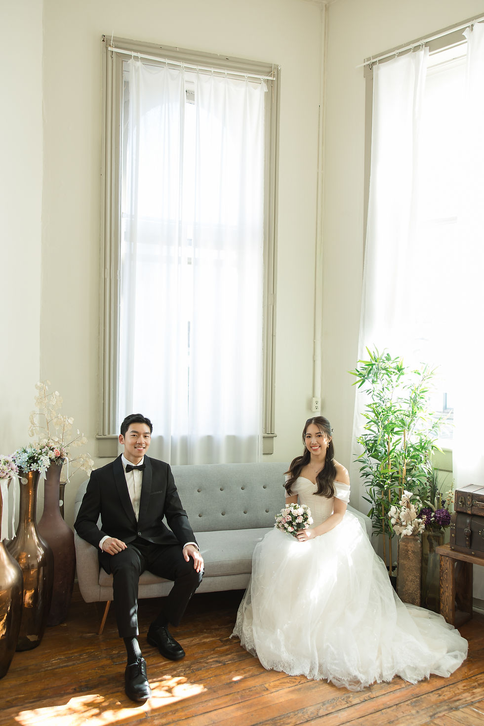 Clean minimalist studio portrait by Vancouver pre-wedding photographer