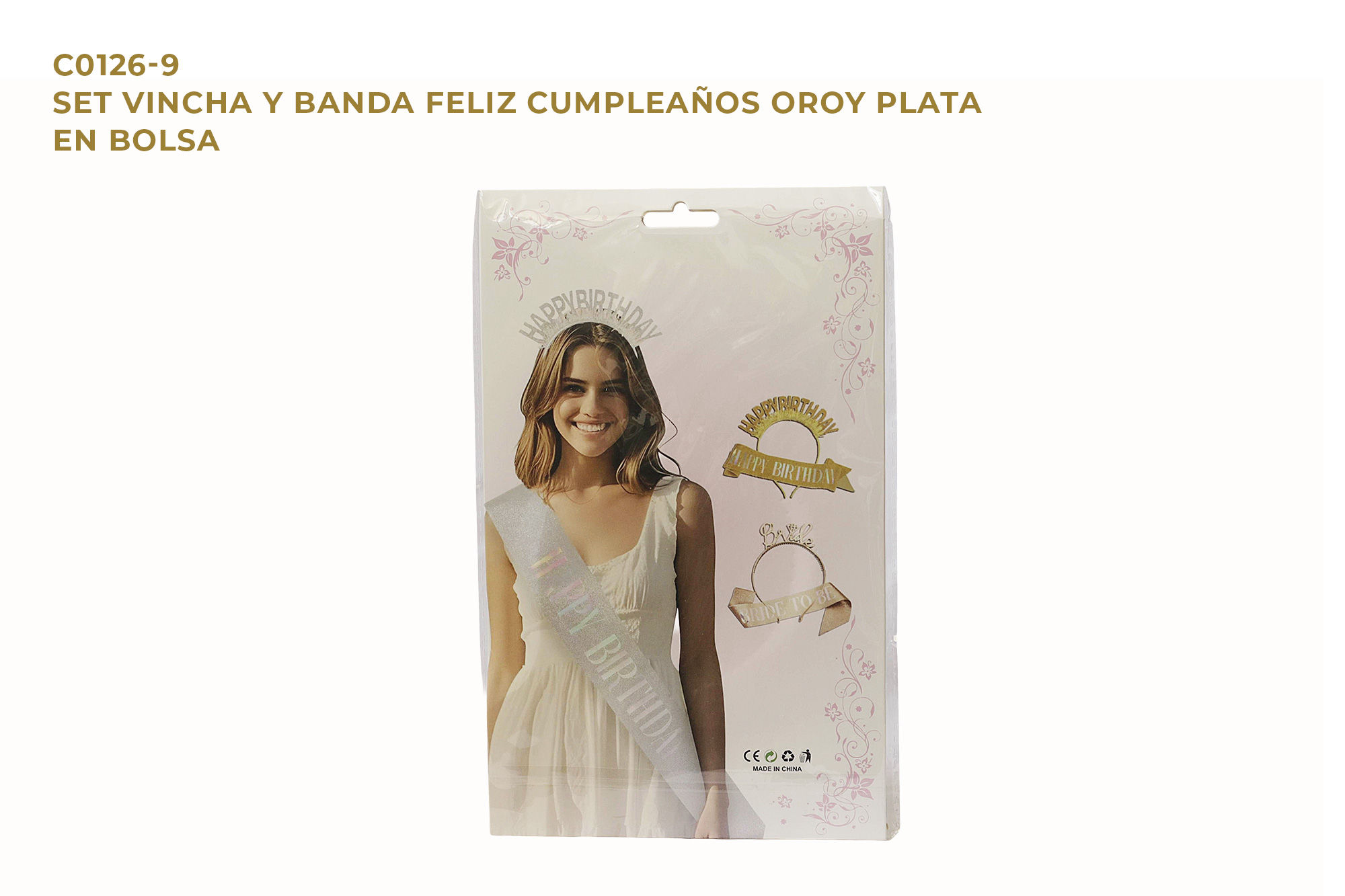 Set Vincha Y Banda Feliz Cumpleaños En Oro Y Plata
