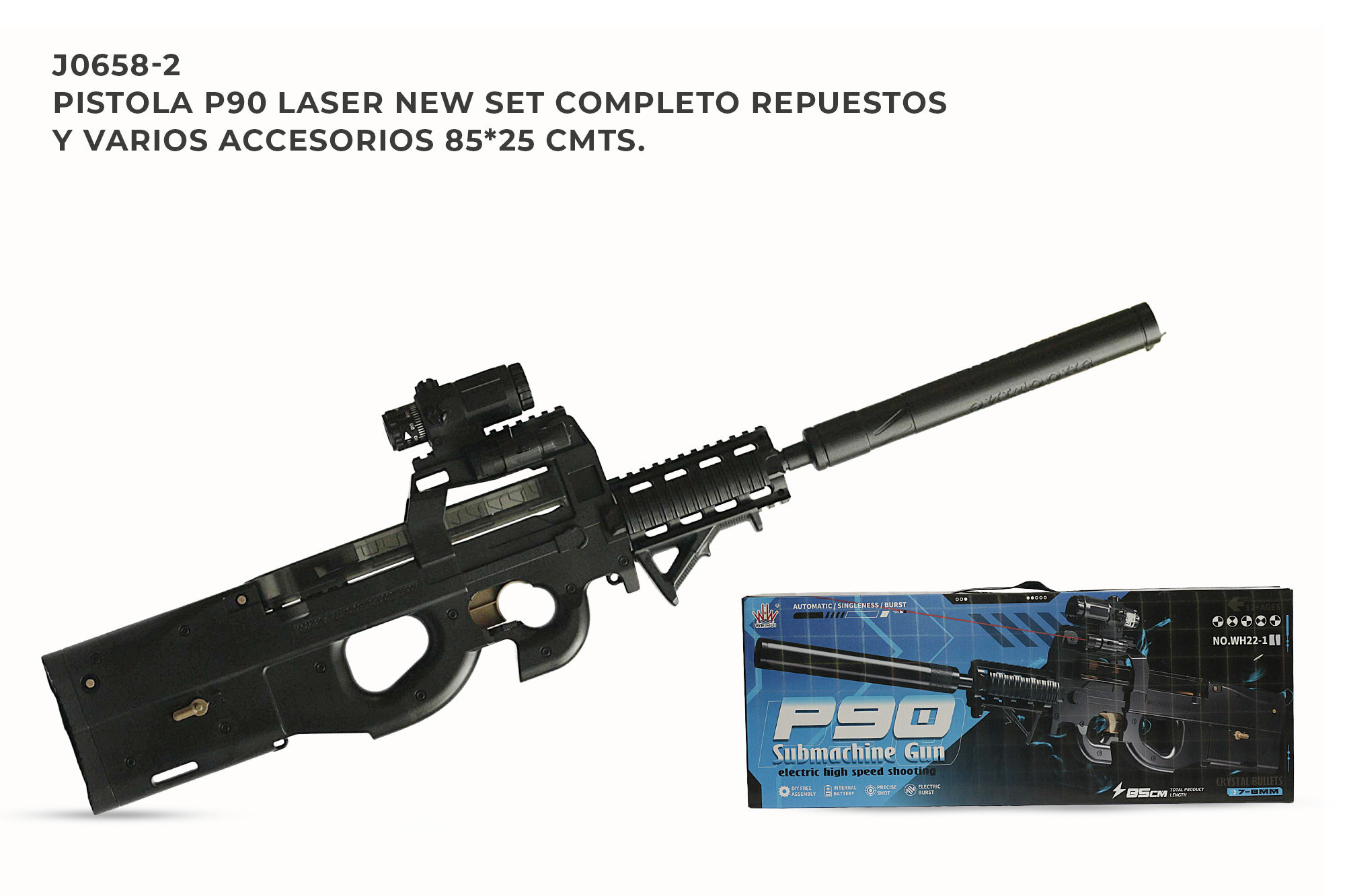 Pistola P90 Laser New Set Completo Respuestos  Y Accesorios