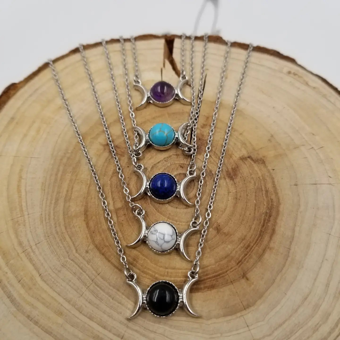 Natural Stone Double Moon Guardian Stone Necklace