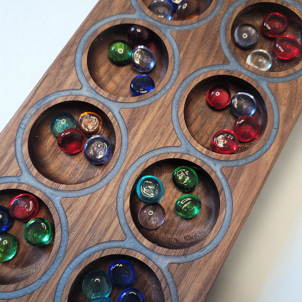 Black Walnut and Epoxy Mancala Board - Cambridge Blue