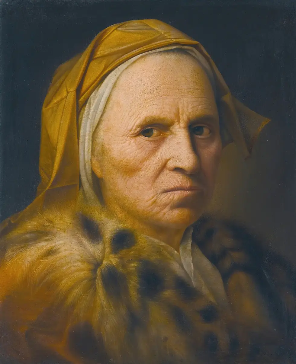 Portrait of an Old Lady or Mother wearing a fur trimmed coat painting by Balthasar Denner. "A poem for mother" by Robin S. Ngangom