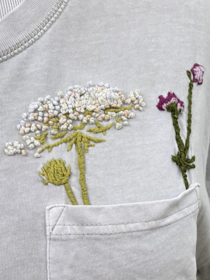 Thumbnail: Gray Tshirt with Flower Embroidery Pocket