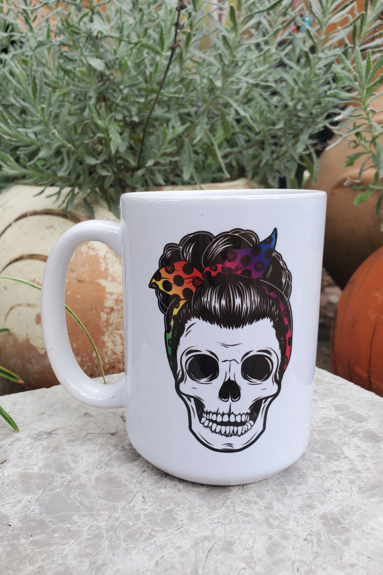 15oz Rainbow Pin Up Skull Mug