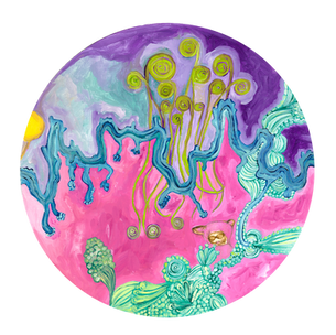 Original neon colours fauvist circular oil painting by award winning London based artist Abigail Lipski