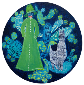 Hunting for Epiphyllum a circular original oil painting on wood by London based artist Abigail Lipski