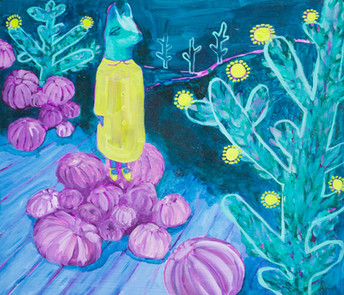 Limited edition original oil painting on plywood of landscape and creature by London based artist Abigail Lipski