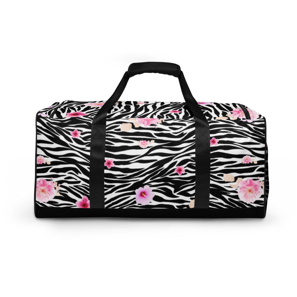 Zebra Print and Pink Flowers Duffle bag Gym Bag