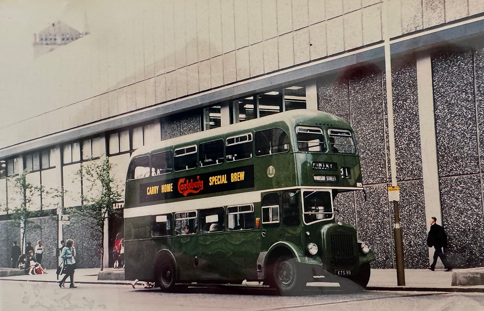An old Dundee Corporation diesel bus next to the Overgate with the Old Steeple in the background. (Picture: Dundee Museum of Transport)