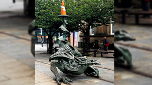 Traffic cones appear across Dundee statues following Scotland's World Cup exit aftermath