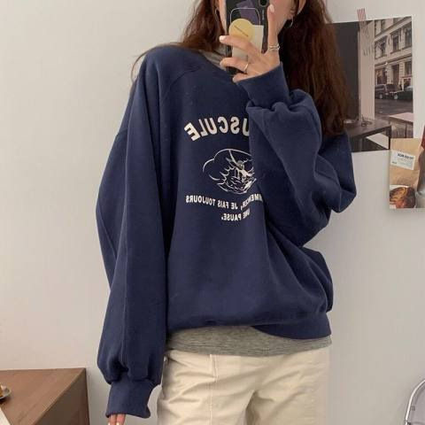 Women's Fleece-lined Loose Round Neck Sweater