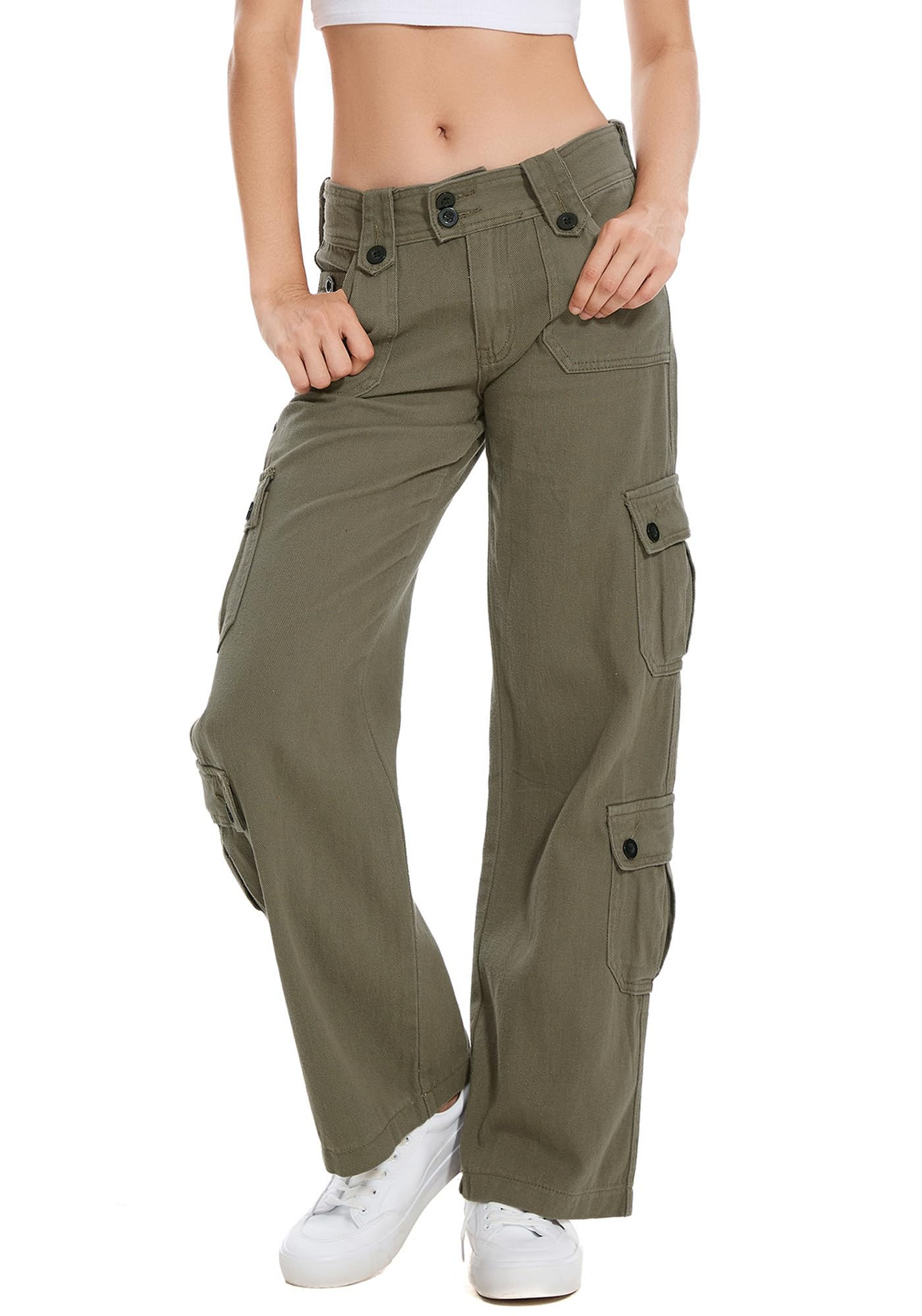 Womens Y2k Cargo Jeans Multi Pocket Cargo Pants Vintage Baggy Jeans High Waist C