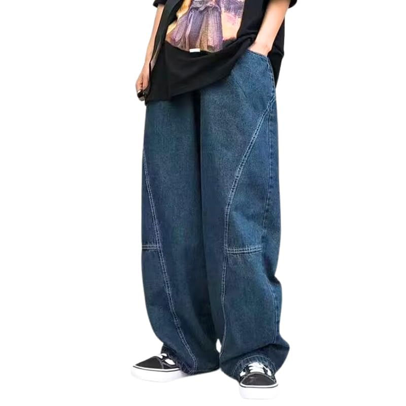 PEAINJ Mens Baggy Jeans Y2k Wide Leg Barrel Jeans for Women Stretchy Hip Hop Loo