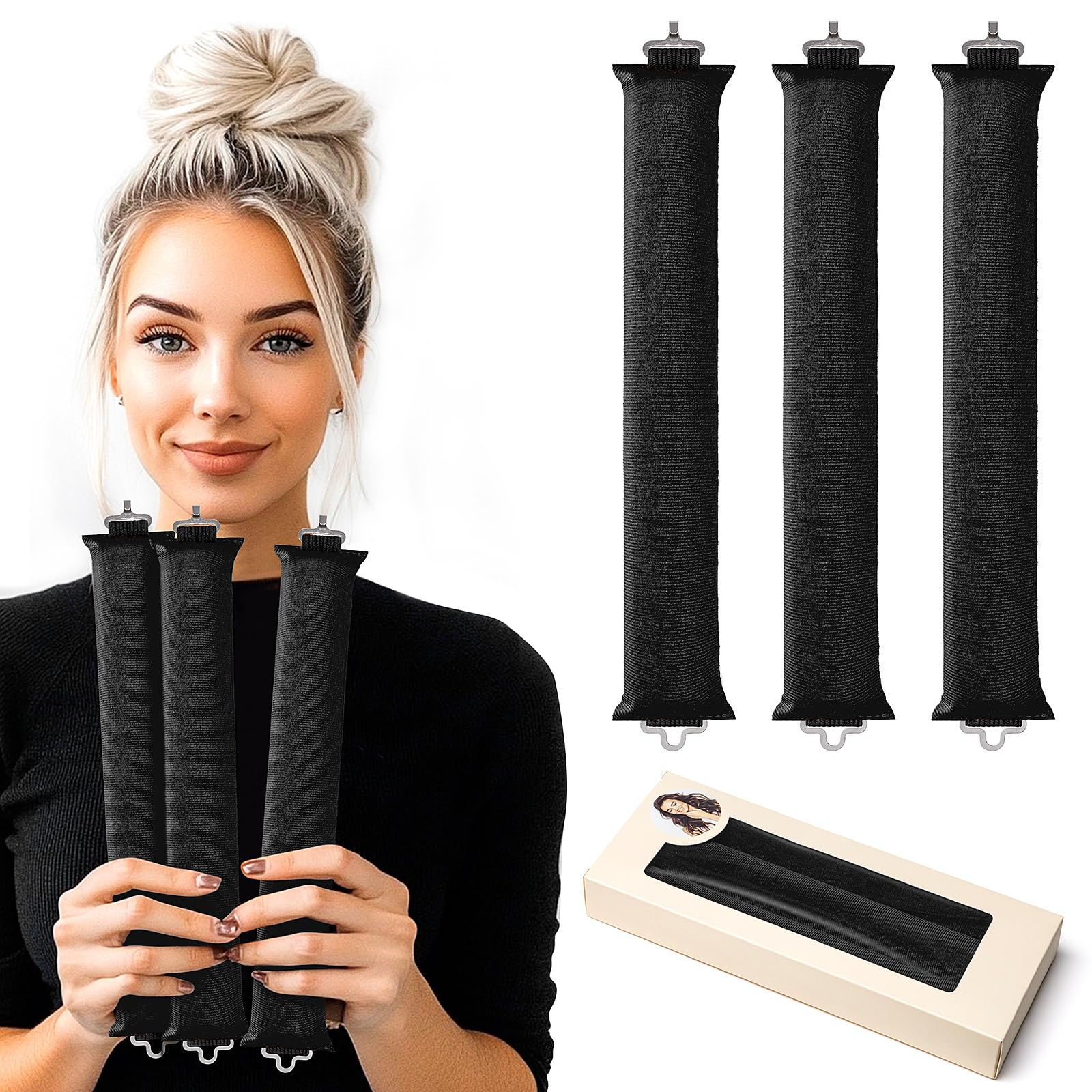 Heatless Curling Rod Headband Heatless Curler No Heat Curls Ribbon with Hair Cli