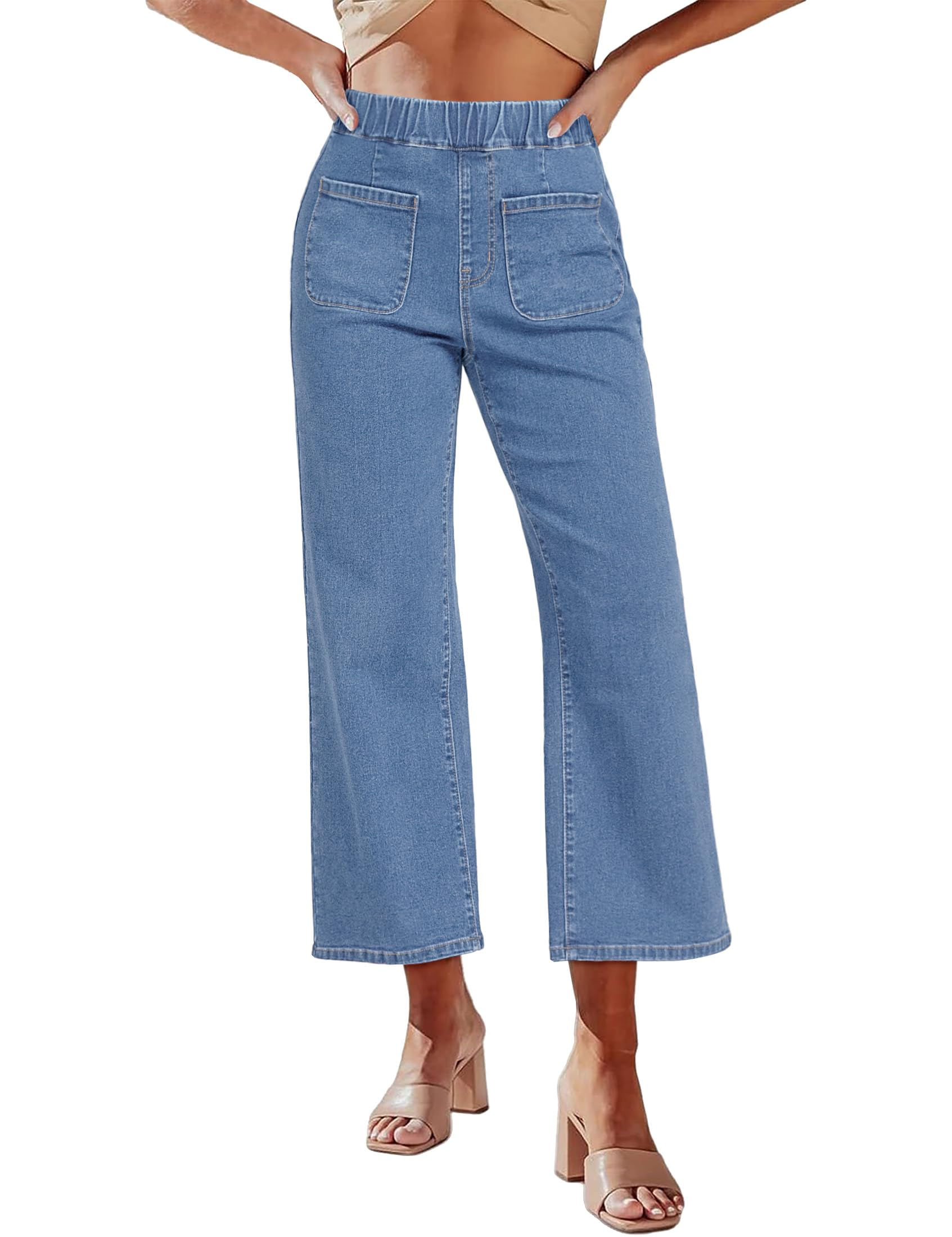 luvamia Wide Leg Jeans for Women Pull On High Waisted Cropped Jeans Denim Pants