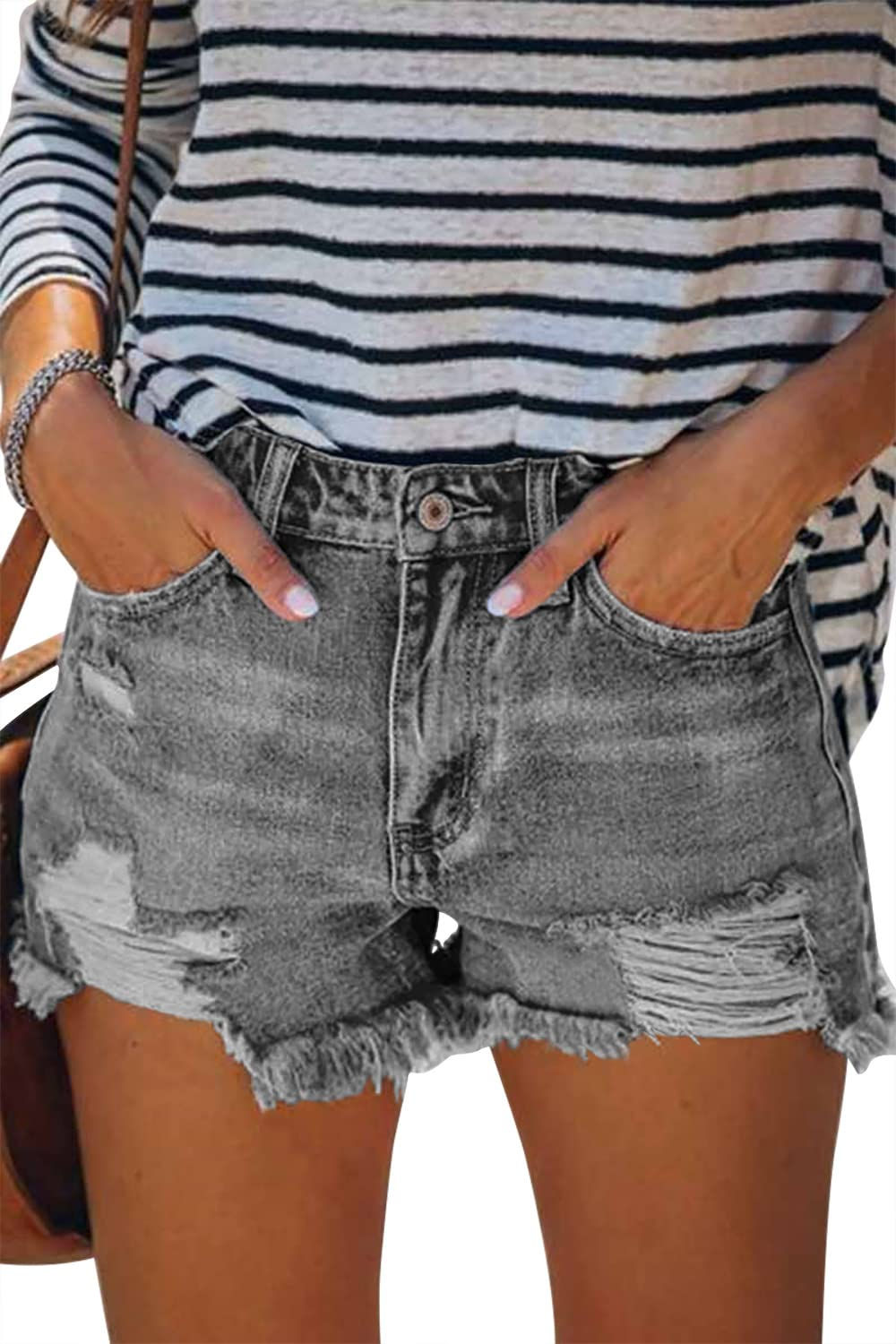 onlypuff Womens Jean Shorts Denim Shorts Distressed GreyJean Shorts Women Ripped