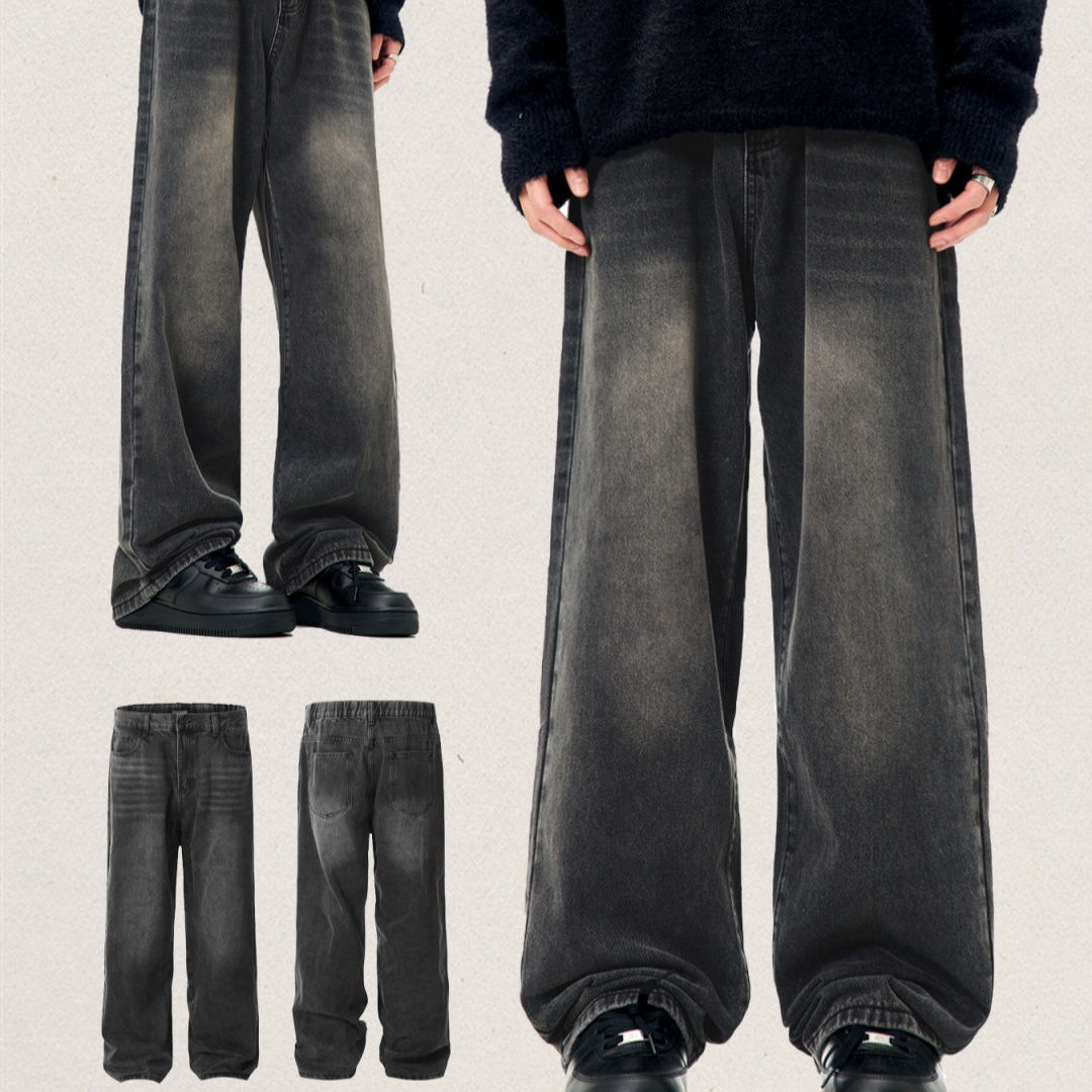Men's Loose-Fit Washed Wide Leg Leisure Jeans