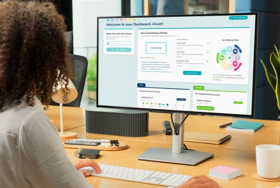 College administrator using the WellSort platform to review student wellbeing insights and campus resource engagement