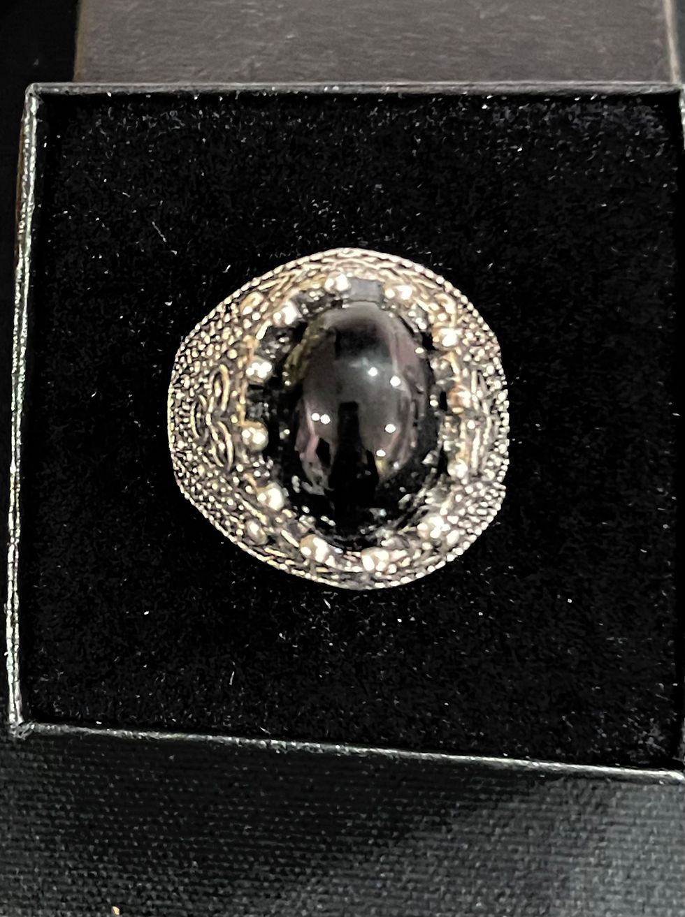Thumbnail: Men's Black Oval Stone Ring