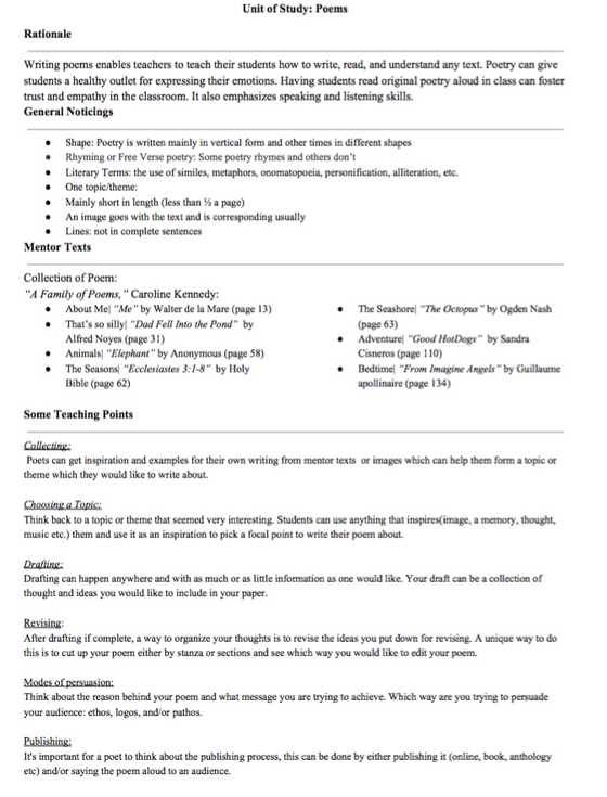 Unit Of Study: Poem