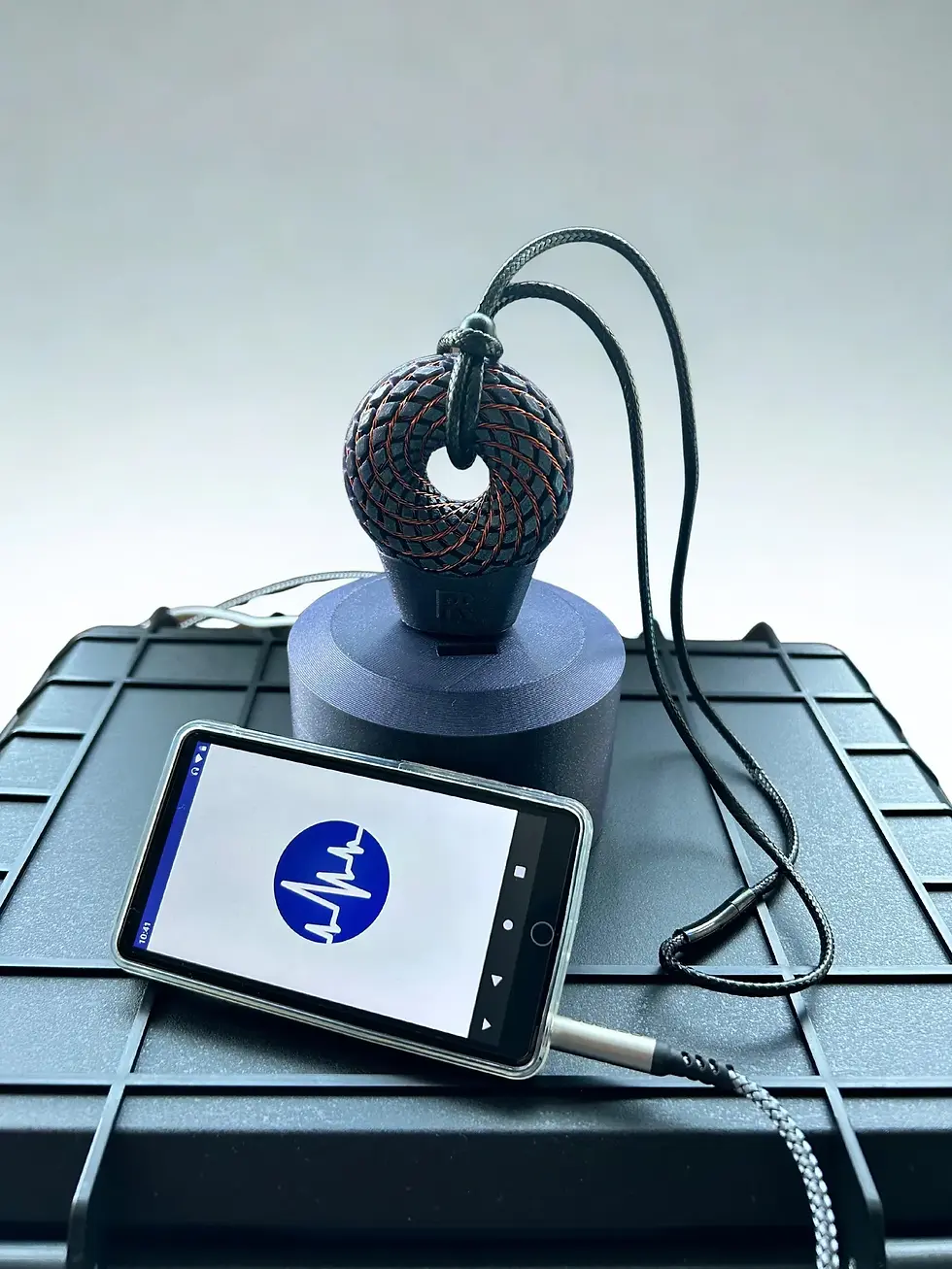 Eye-level view of a serene wellness space with a PEMF device