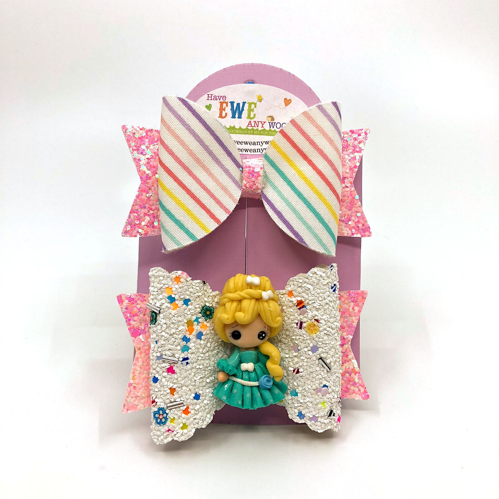 2 Pk of Stripes and Princess Clay Hair Bow Clips